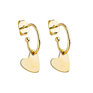 Argola Pingente Coração Espelhado Banho de Ouro 18K