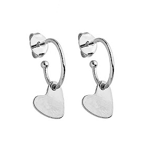 Argola Pingente Coração Espelhado Banho de Ródio