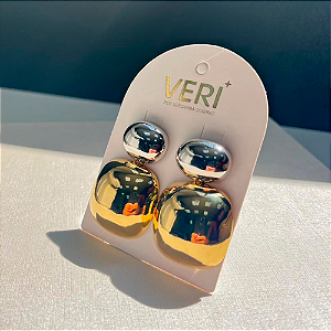 Brinco Abaulado Geométrico no Banho de Ouro e Ródio Branco