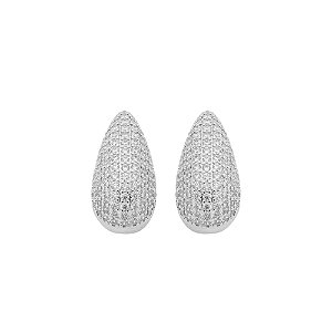 Brinco Gota Cravejada em Zircônias Incolor no Banho de Ródio