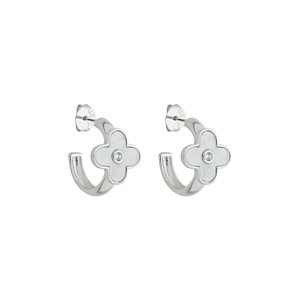 Argola Trevo Madreperola com Detalhe de Zircônia Incolor no Banho de Ródio