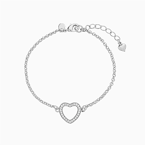 Pulseira Coração Vazado Cravejado em Zircônias Incolor no Banho de Ródio