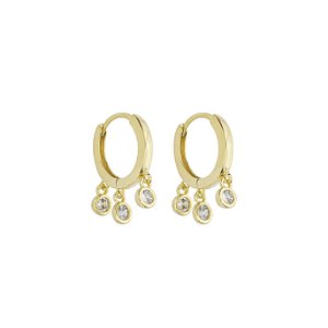 Argola Penduricalhos Zircônias Incolor Banho de Ouro 18k