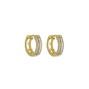 Argola Duas Linhas Zircônias Incolor Banho de Ouro 18k