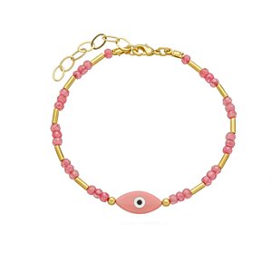 Pulseira Handmade Olho Grego com Zircônias Lapidas e Canutilhos no Banho de Ouro 18k