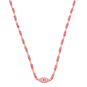 Colar Handmade Olho Grego com Zircônias Lapidas e Canutilhos no Banho de Ouro 18k