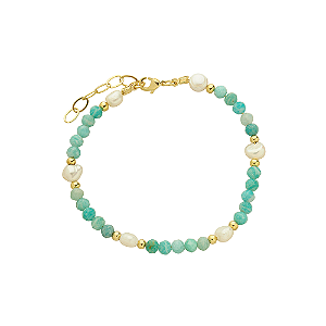 Pulseira Handmade com Pérola de Água Doce e Amazonita