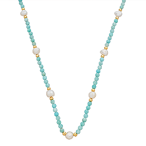 Colar Handmade com Pérola de Água Doce e Amazonita