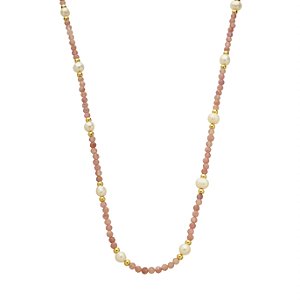 Colar Handmade Ágata Rosa com Pérola Natural no Banho de Ouro 18k