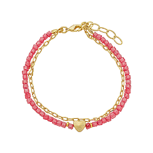 Pulseira Handmade Believe Amor Zircônias Rosa no Banho de Ouro 18k