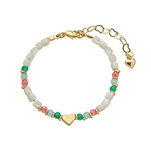 Pulseira Infantil Handmade Zircônias Coloridas e Coração Banho de Ouro 18k