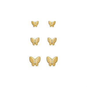 Trio de Brincos de Borboletas no Banho de Ouro 18k