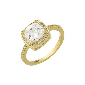 Anel Solitário Quadrado com Zircônias no Banho de Ouro 18k