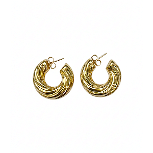 Argola Tubo com Detalhes no Banho de Ouro 18k