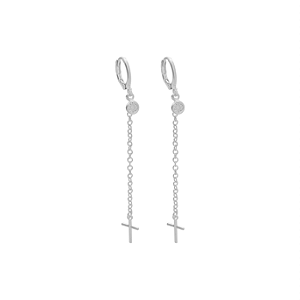 Argola Corrente e Cruz Banho de Ródio Branco