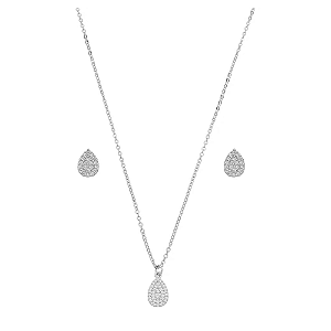 Conjunto Gotas Zircônias Incolor Banho de Ródio Branco