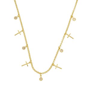 Colar Ponto de Luz e Cruz Banho de Ouro 18k