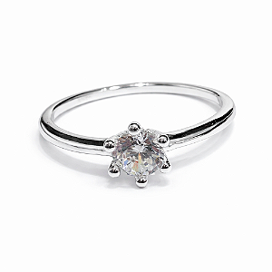 Anel Solitário Delicado em Prata 925 com Zircônia
