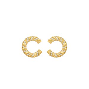 Brinco Meio Círculo Zircônias Incolor Banho de Ouro 18k