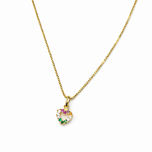 Colar Coração Zircônias Coloridas Banho de Ouro 18k