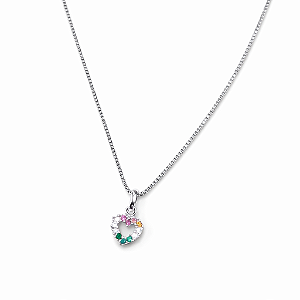 Colar Coração Zircônias Coloridas Banho de Ródio Branco