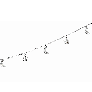 Pulseira Lua e Estrela em Prata 925 com Zircônias