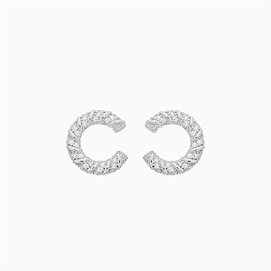 Brinco Meio Círculo Zircônias Incolor Banho de Ródio Branco