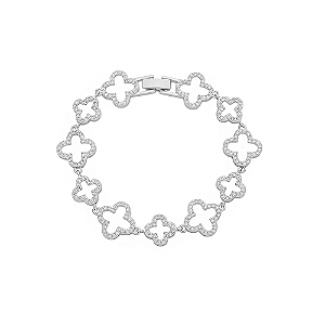Pulseira Trevo e Elos com Zircônias Cravejadas no Banho de Ródio Branco