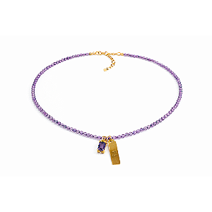 Colar Handmade Believe Fé Zircônias Roxas no Banho de Ouro 18k