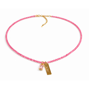 Colar Handmade Believe Amor Zircônias Rosas no Banho de Ouro 18k