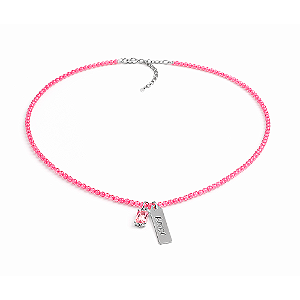 Colar Handmade Believe Amor Zircônias Rosas no Banho de Ródio Branco