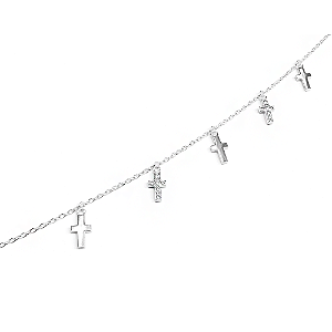 Pulseira Prata 925 com Pingentes de Cruz e Zircônias