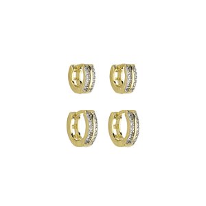 Duo Argola Duas Linhas com Zircônias em Banho de Ouro 18K