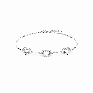 Pulseira Corações Vazados com Zircônias Incolores em Prata 925