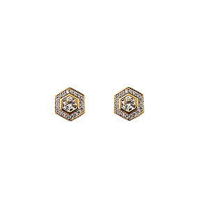 Brinco Hexagonal com Zircônias no Banho de Ouro 18k