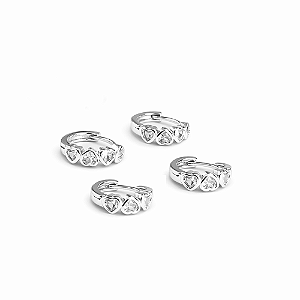 Duo Argolas Corações Zircônia Incolor Banho de Ródio Branco