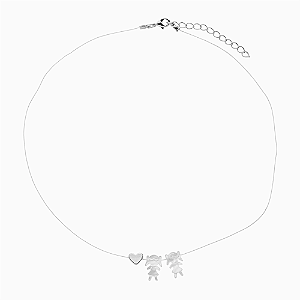 Colar Duas Meninas Madrepérola em Fio de Nylon no Banho de Ródio Branco