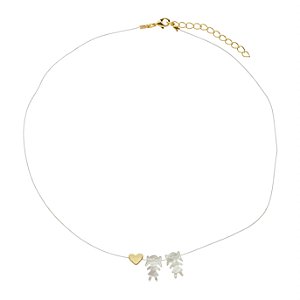 Colar Duas Meninas Madrepérola em Fio de Nylon no Banho de Ouro 18k