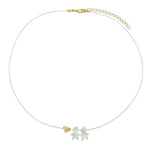 Colar Dois Meninos Madrepérola em Fio de Nylon no Banho de Ouro 18k