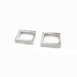 Argola Prata 925 com Zircônias em Formato Quadrado 0,9 cm