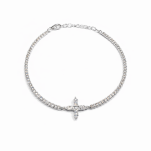 Pulseira Riviera Prata 925 com Cruz Cravejada em Zircônias Incolores