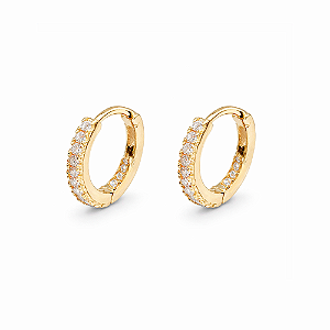 Argola Com Interno Cravejado Incolor 1 mm Banho de Ouro 18k