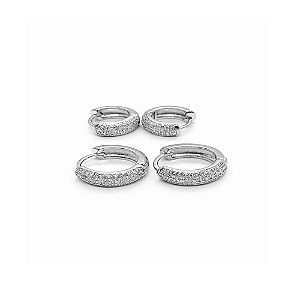 Duo de Argolas Cravejadas com Zircônias Incolores Banho de Ródio Branco