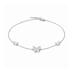 Pulseira Prata 925 de Borboletas Cravejadas em Zircônia Incolor
