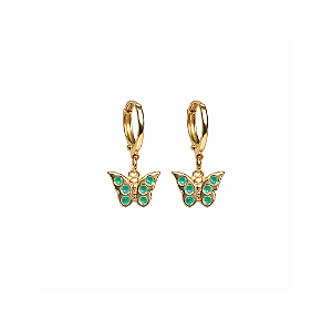 Mini Argola Infantil Borboleta Esmaltado Verde Banho de Ouro 18k