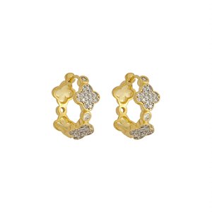 Argola Média Trevos Cravejados Banho de Ouro 18k