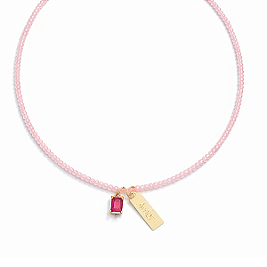 Colar Handmade Believe Amor Zircônias Rosa Claro no Banho de Ouro 18k