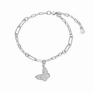 Pulseira Elos de Borboleta Cravejada no Banho de Ródio
