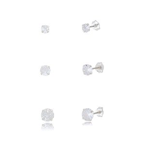 Trio de Brincos Ponto de Luz em Prata 925 com Zircônia Incolor