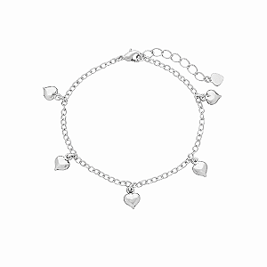 Pulseira Penduricalhos Coração Liso no Banho de Ródio